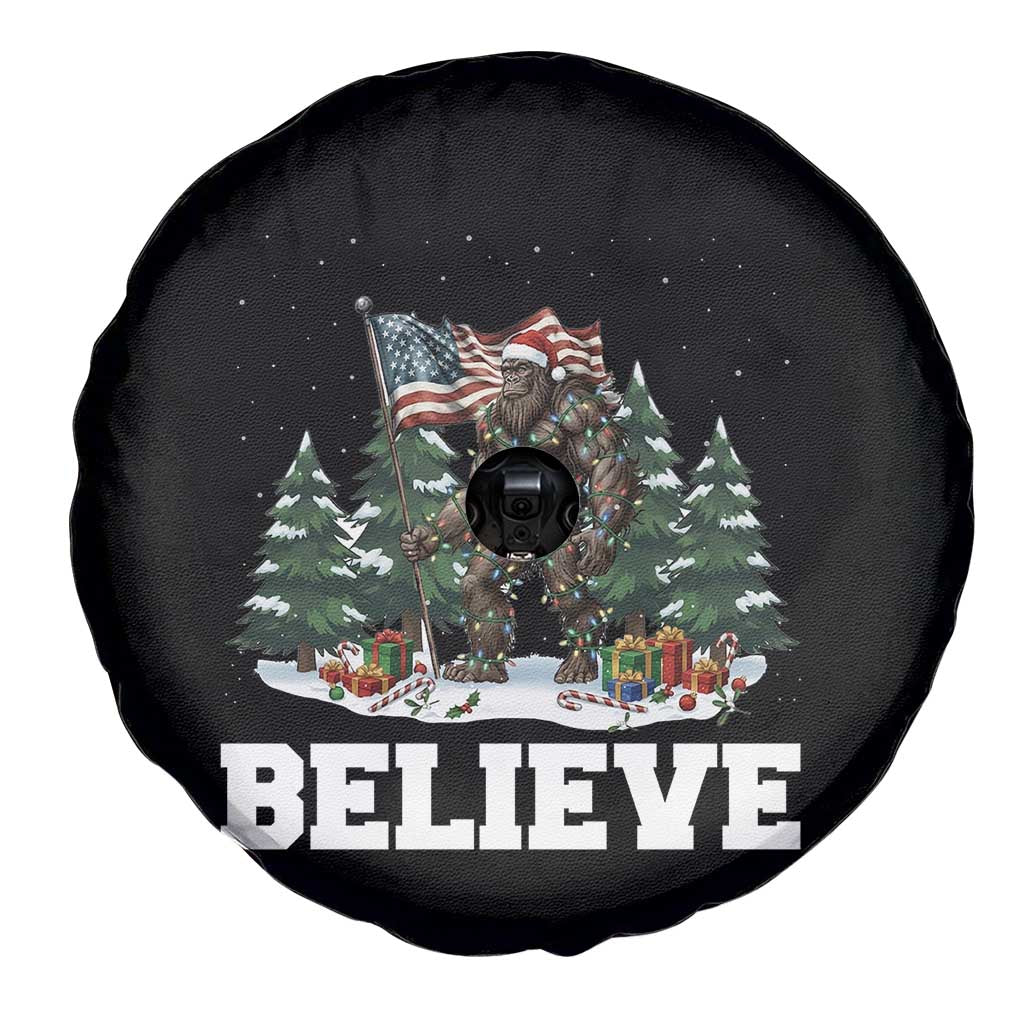 Funny Believe Bigfoot Christmas Spare Tire Cover American Flag Sasquatch Holiday Gift - Wonder Print Shop