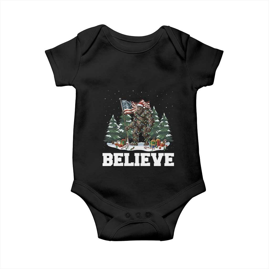 Funny Believe Bigfoot Christmas Baby Onesie American Flag Sasquatch Holiday Gift - Wonder Print Shop