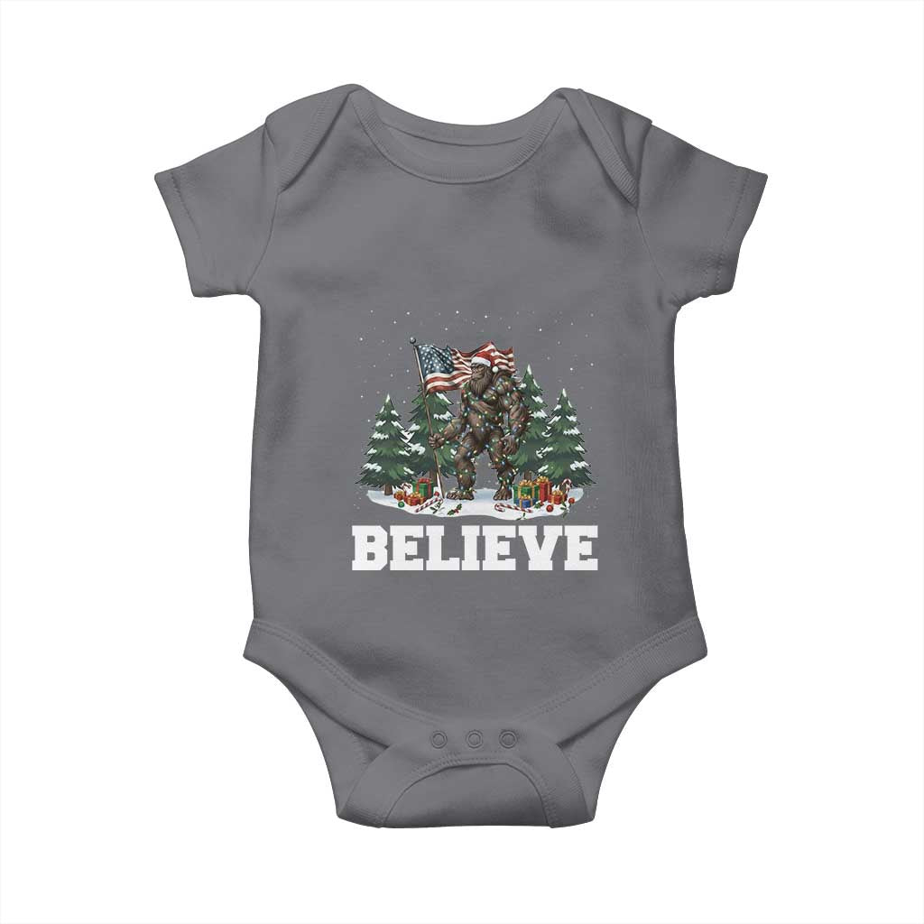 Funny Believe Bigfoot Christmas Baby Onesie American Flag Sasquatch Holiday Gift - Wonder Print Shop