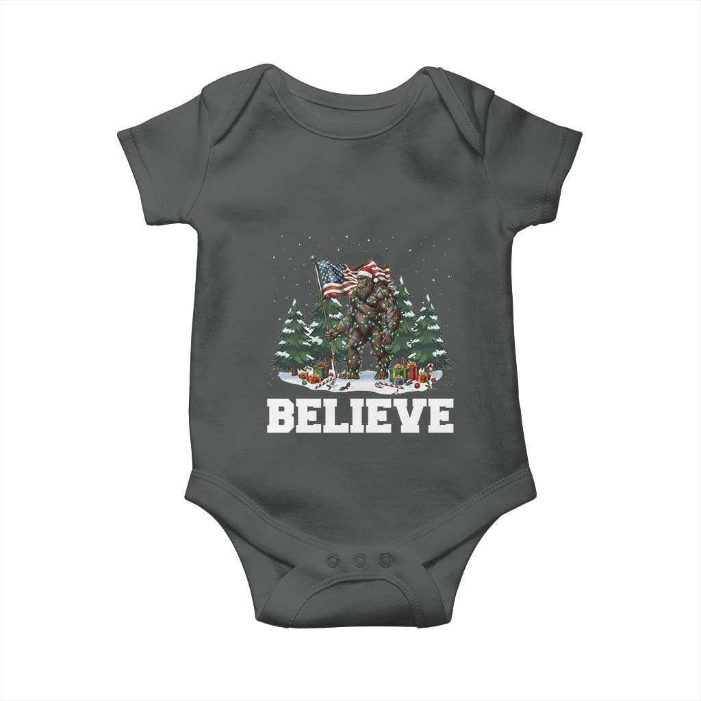Funny Believe Bigfoot Christmas Baby Onesie American Flag Sasquatch Holiday Gift - Wonder Print Shop
