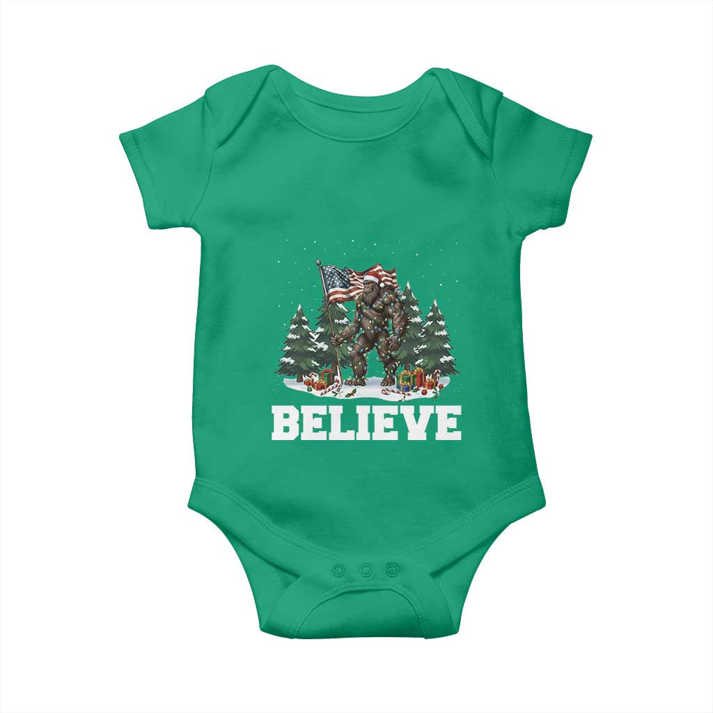 Funny Believe Bigfoot Christmas Baby Onesie American Flag Sasquatch Holiday Gift - Wonder Print Shop
