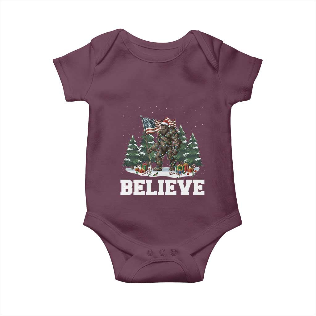 Funny Believe Bigfoot Christmas Baby Onesie American Flag Sasquatch Holiday Gift - Wonder Print Shop