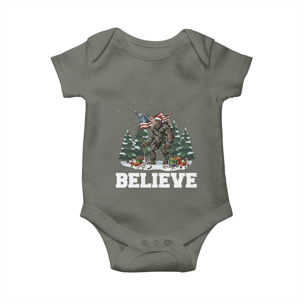 Funny Believe Bigfoot Christmas Baby Onesie American Flag Sasquatch Holiday Gift - Wonder Print Shop