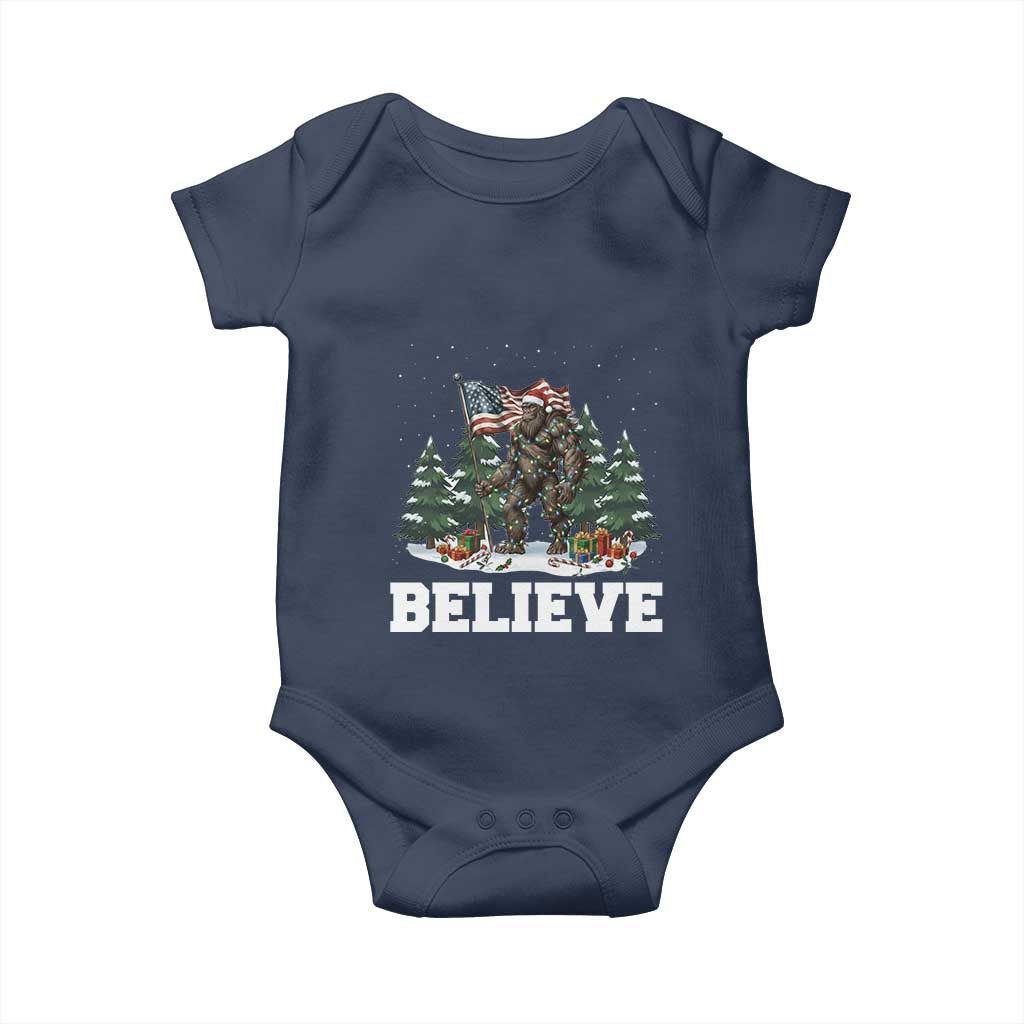 Funny Believe Bigfoot Christmas Baby Onesie American Flag Sasquatch Holiday Gift - Wonder Print Shop