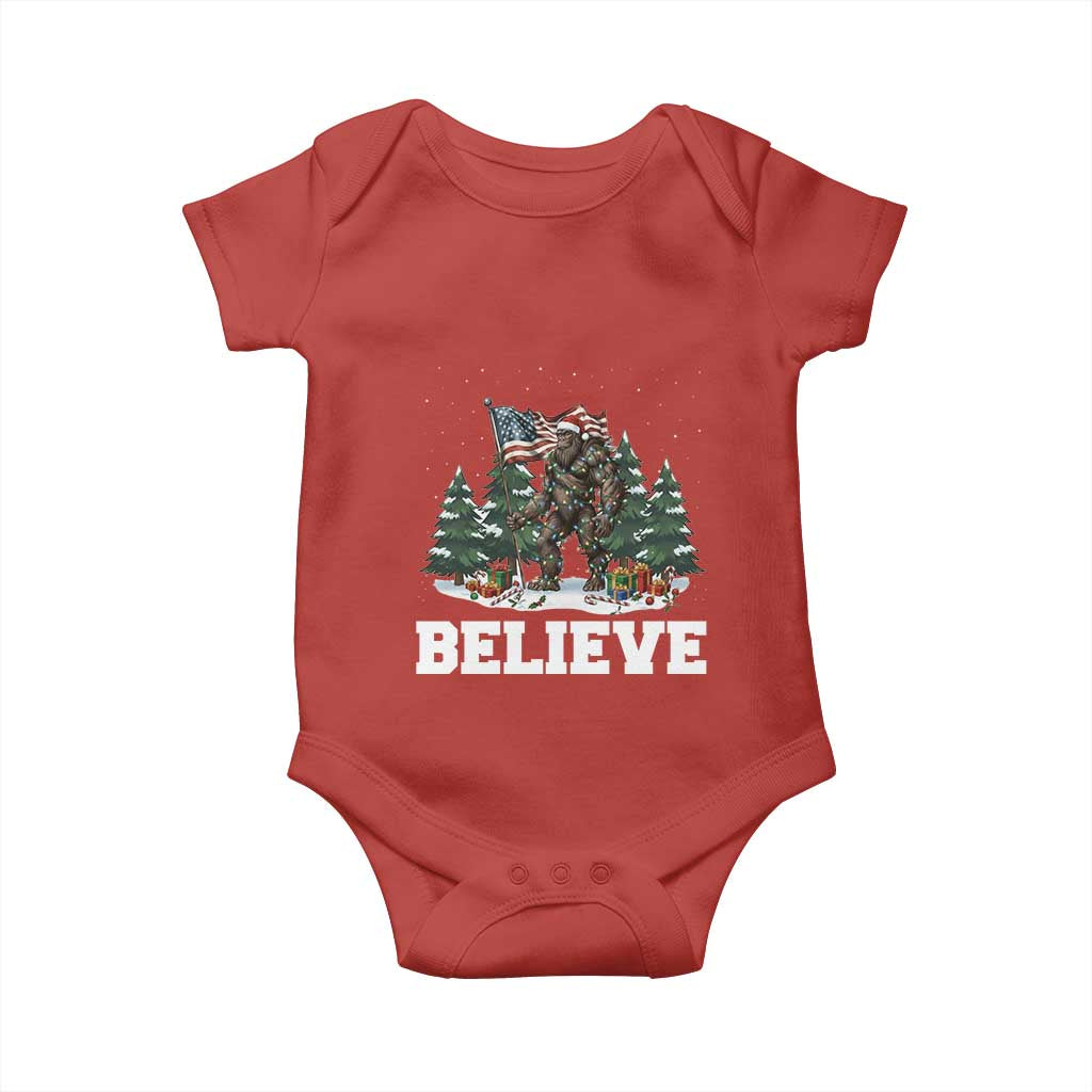 Funny Believe Bigfoot Christmas Baby Onesie American Flag Sasquatch Holiday Gift - Wonder Print Shop