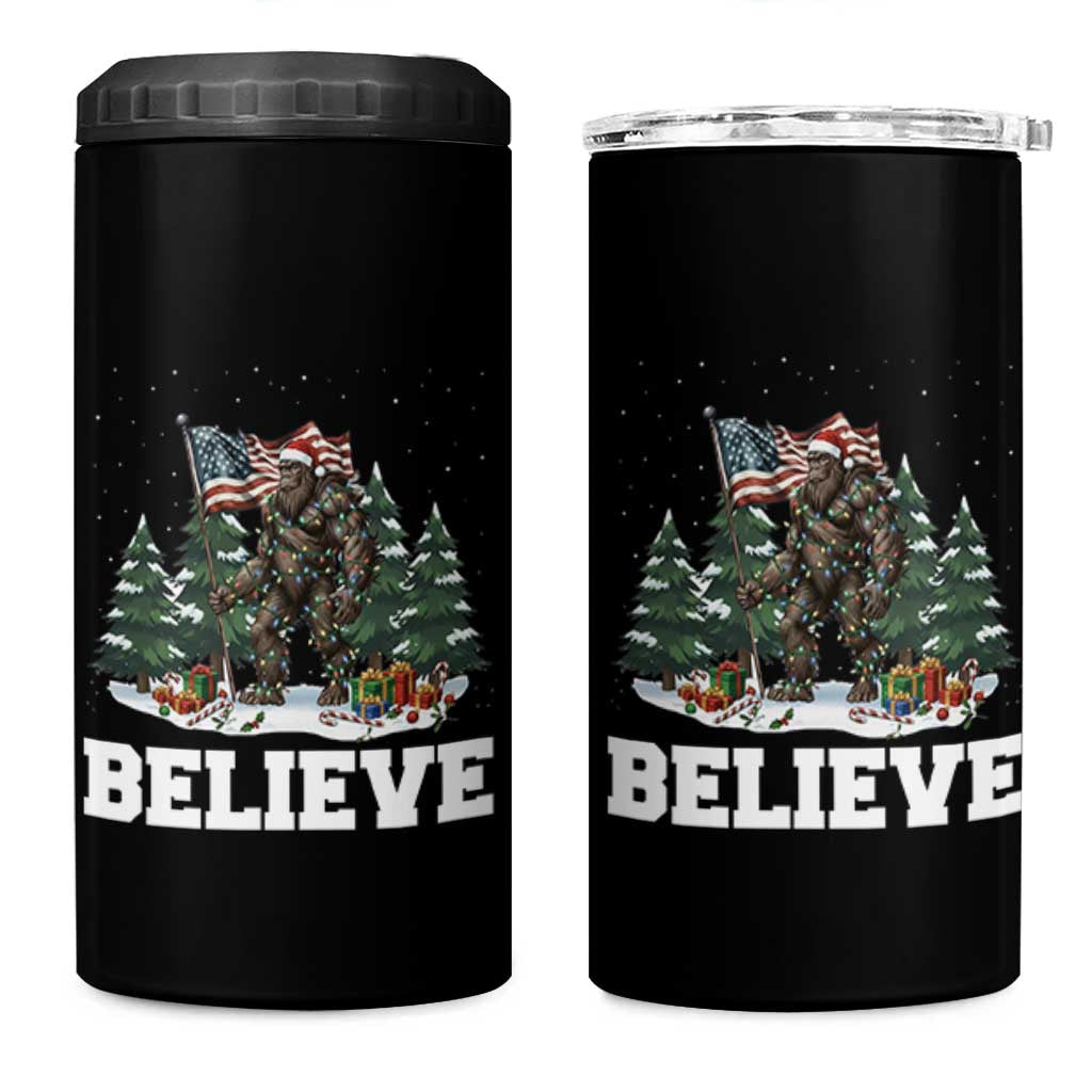 Funny Believe Bigfoot Christmas 4 in 1 Can Cooler Tumbler American Flag Sasquatch Holiday Gift - Wonder Print Shop