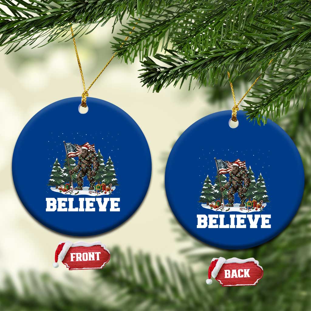 Funny Believe Bigfoot Christmas Ceramic Ornament American Flag Sasquatch Holiday Gift - Wonder Print Shop