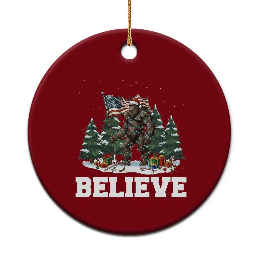 Funny Believe Bigfoot Christmas Ceramic Ornament American Flag Sasquatch Holiday Gift - Wonder Print Shop