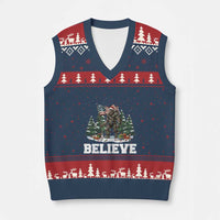 Funny Believe Bigfoot Xmas V-Neck Knit Sweater Vest American Flag Sasquatch Holiday Gift - Wonder Print Shop