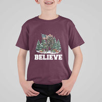 Funny Believe Bigfoot Christmas T Shirt For Kid American Flag Sasquatch Holiday Gift - Wonder Print Shop