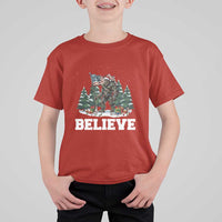 Funny Believe Bigfoot Christmas T Shirt For Kid American Flag Sasquatch Holiday Gift - Wonder Print Shop