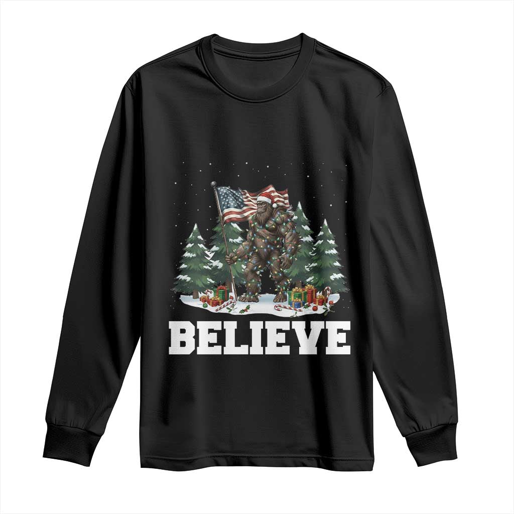Funny Believe Bigfoot Christmas Long Sleeve Shirt American Flag Sasquatch Holiday Gift - Wonder Print Shop