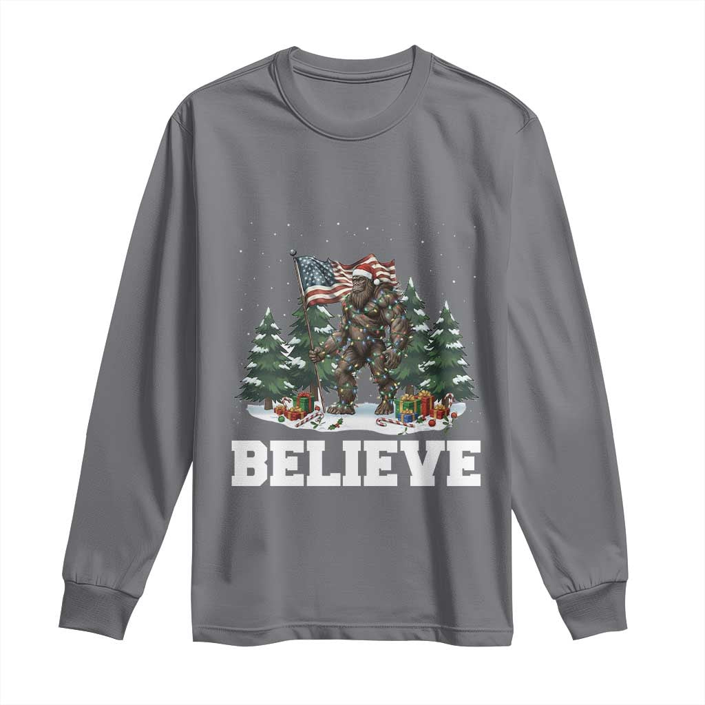Funny Believe Bigfoot Christmas Long Sleeve Shirt American Flag Sasquatch Holiday Gift - Wonder Print Shop