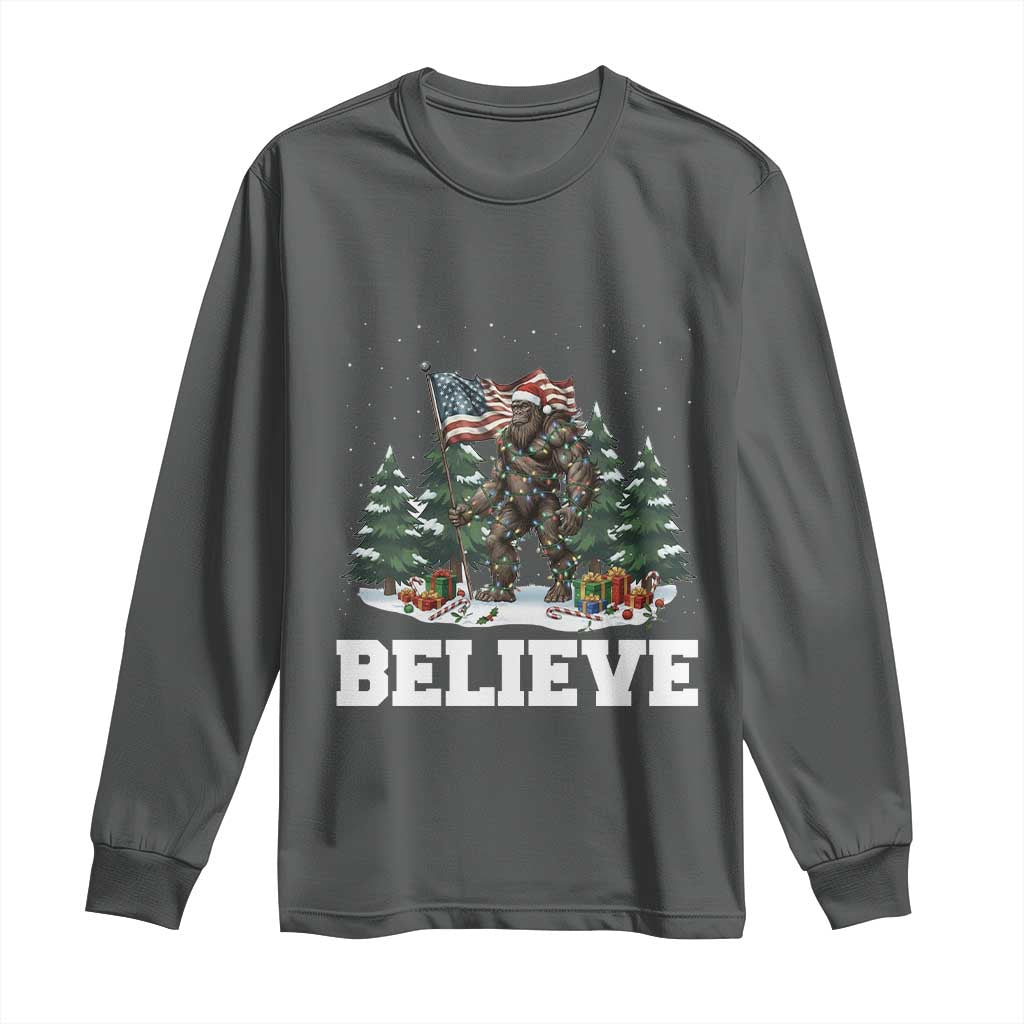 Funny Believe Bigfoot Christmas Long Sleeve Shirt American Flag Sasquatch Holiday Gift - Wonder Print Shop