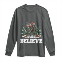 Funny Believe Bigfoot Christmas Long Sleeve Shirt American Flag Sasquatch Holiday Gift - Wonder Print Shop