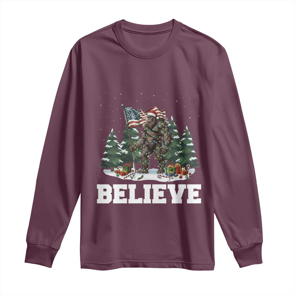 Funny Believe Bigfoot Christmas Long Sleeve Shirt American Flag Sasquatch Holiday Gift - Wonder Print Shop