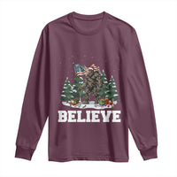 Funny Believe Bigfoot Christmas Long Sleeve Shirt American Flag Sasquatch Holiday Gift - Wonder Print Shop
