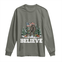 Funny Believe Bigfoot Christmas Long Sleeve Shirt American Flag Sasquatch Holiday Gift - Wonder Print Shop
