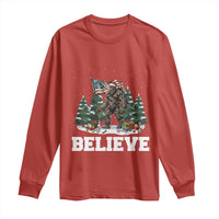 Funny Believe Bigfoot Christmas Long Sleeve Shirt American Flag Sasquatch Holiday Gift - Wonder Print Shop