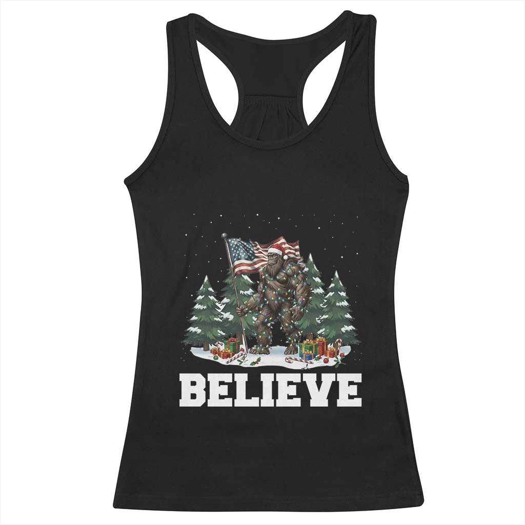 Funny Believe Bigfoot Christmas Racerback Tank Top American Flag Sasquatch Holiday Gift - Wonder Print Shop