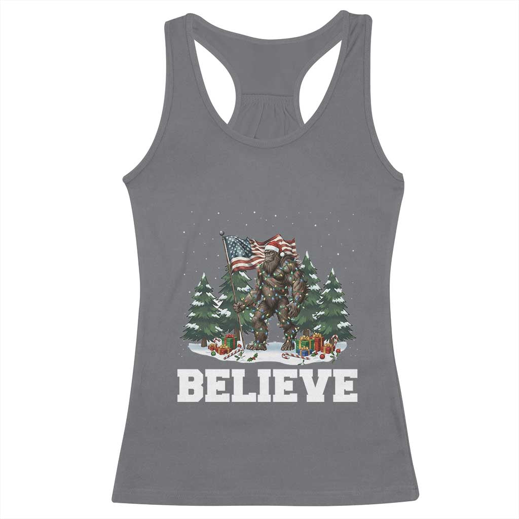 Funny Believe Bigfoot Christmas Racerback Tank Top American Flag Sasquatch Holiday Gift - Wonder Print Shop