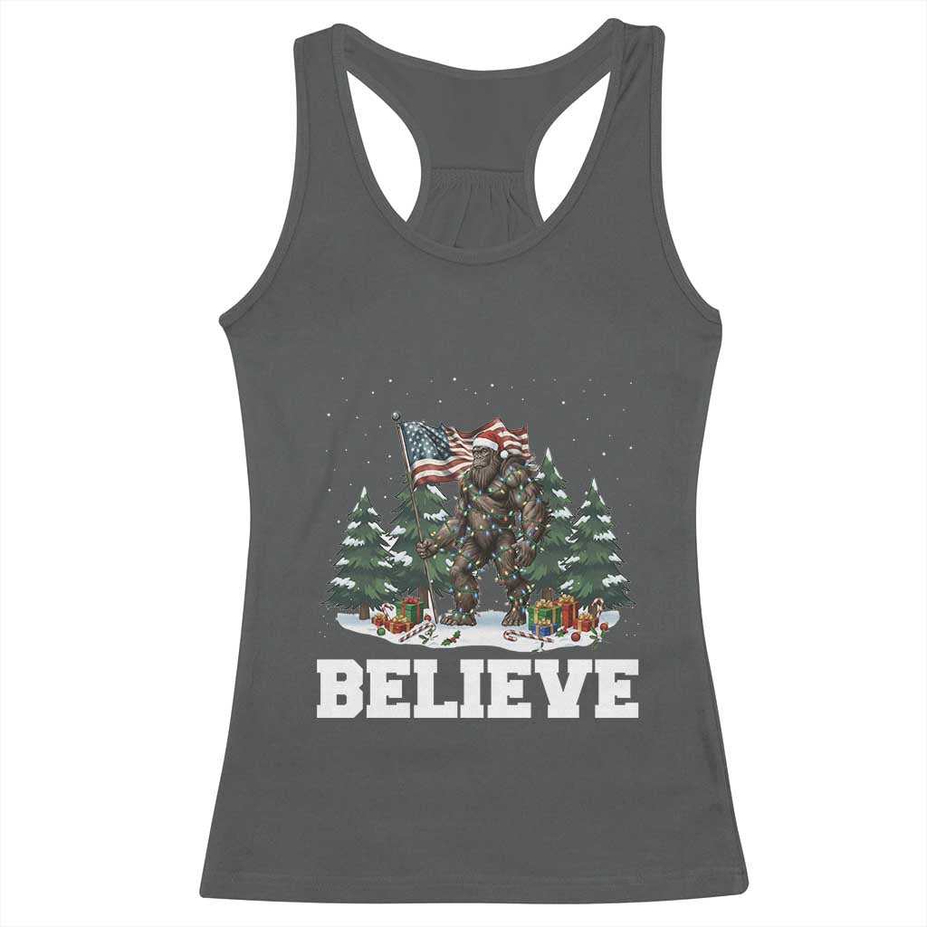 Funny Believe Bigfoot Christmas Racerback Tank Top American Flag Sasquatch Holiday Gift - Wonder Print Shop