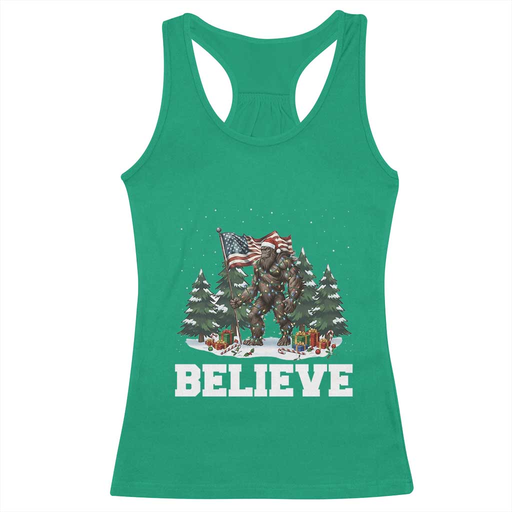 Funny Believe Bigfoot Christmas Racerback Tank Top American Flag Sasquatch Holiday Gift - Wonder Print Shop