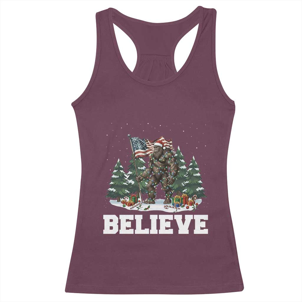 Funny Believe Bigfoot Christmas Racerback Tank Top American Flag Sasquatch Holiday Gift - Wonder Print Shop