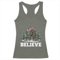 Funny Believe Bigfoot Christmas Racerback Tank Top American Flag Sasquatch Holiday Gift - Wonder Print Shop