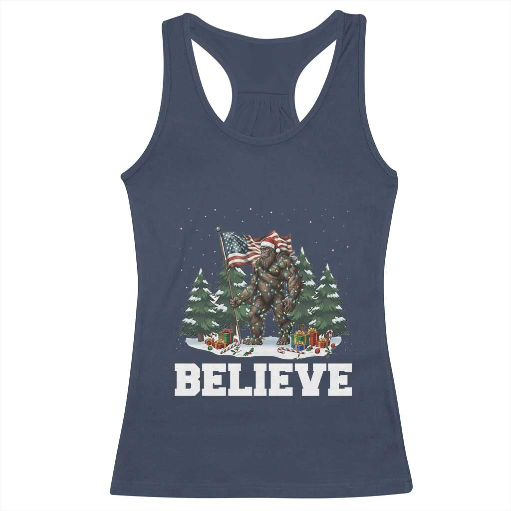 Funny Believe Bigfoot Christmas Racerback Tank Top American Flag Sasquatch Holiday Gift - Wonder Print Shop