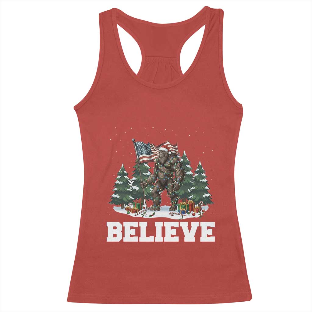 Funny Believe Bigfoot Christmas Racerback Tank Top American Flag Sasquatch Holiday Gift - Wonder Print Shop