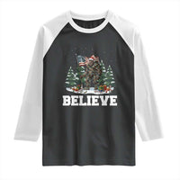 Funny Believe Bigfoot Christmas Raglan Shirt American Flag Sasquatch Holiday Gift - Wonder Print Shop
