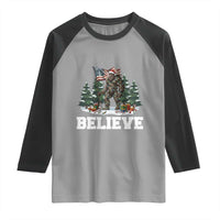 Funny Believe Bigfoot Christmas Raglan Shirt American Flag Sasquatch Holiday Gift - Wonder Print Shop