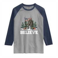 Funny Believe Bigfoot Christmas Raglan Shirt American Flag Sasquatch Holiday Gift - Wonder Print Shop