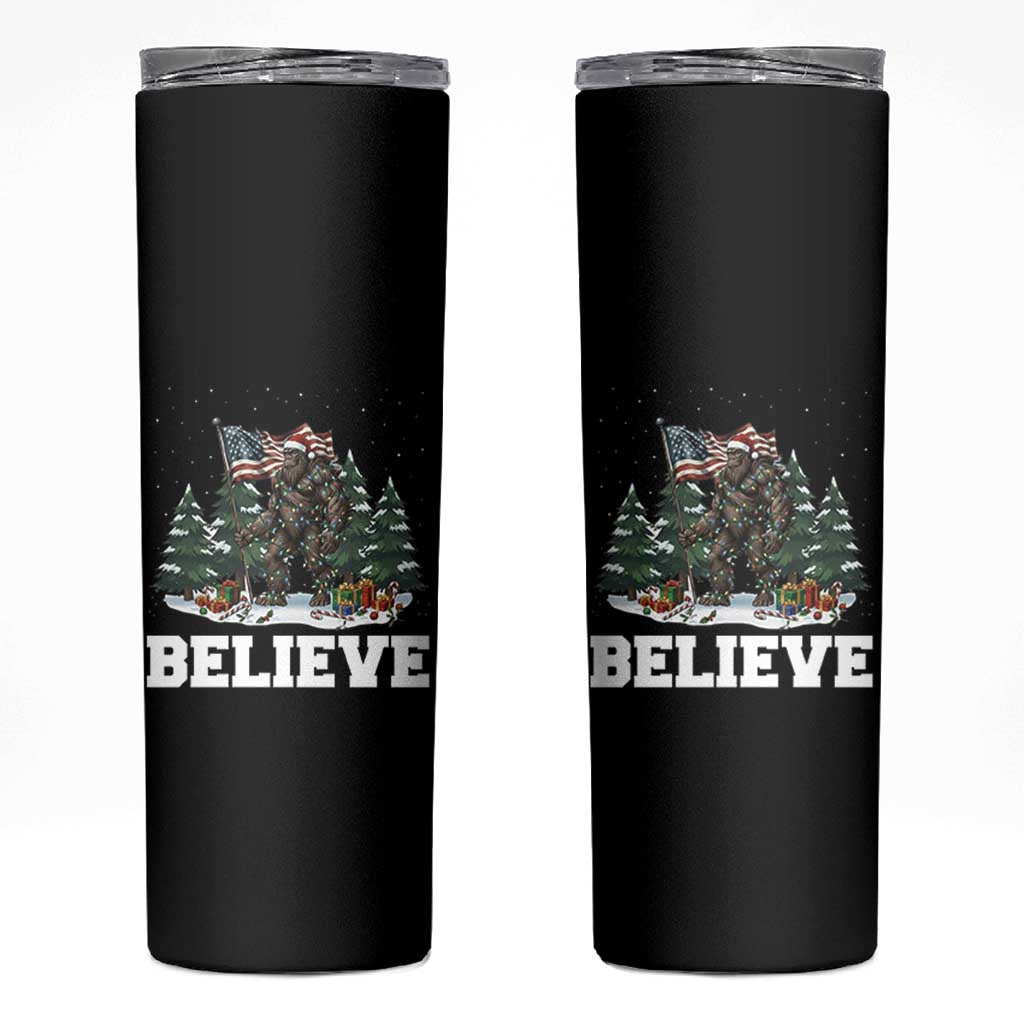 Funny Believe Bigfoot Christmas Skinny Tumbler American Flag Sasquatch Holiday Gift - Wonder Print Shop