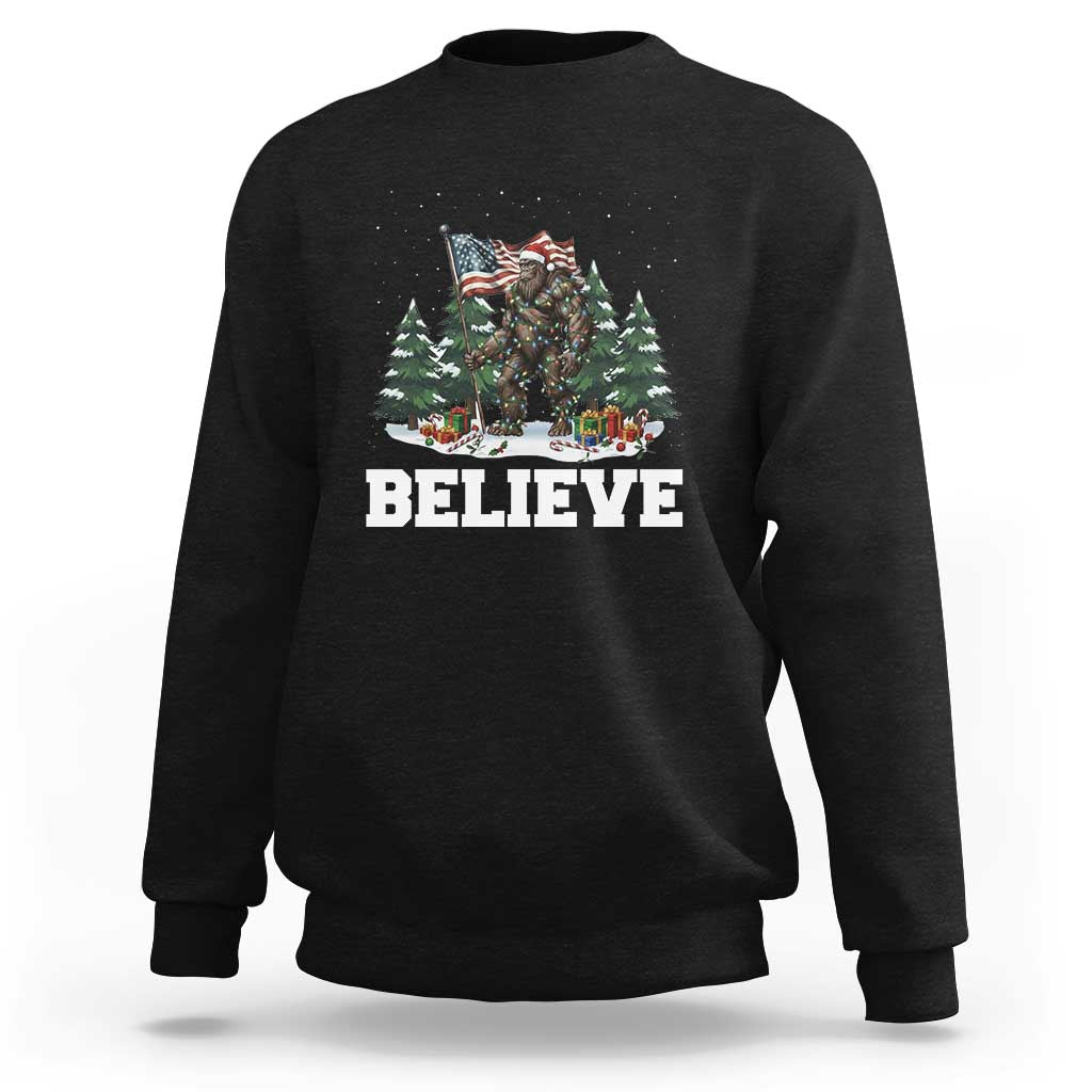 Funny Believe Bigfoot Christmas Sweatshirt American Flag Sasquatch Holiday Gift - Wonder Print Shop