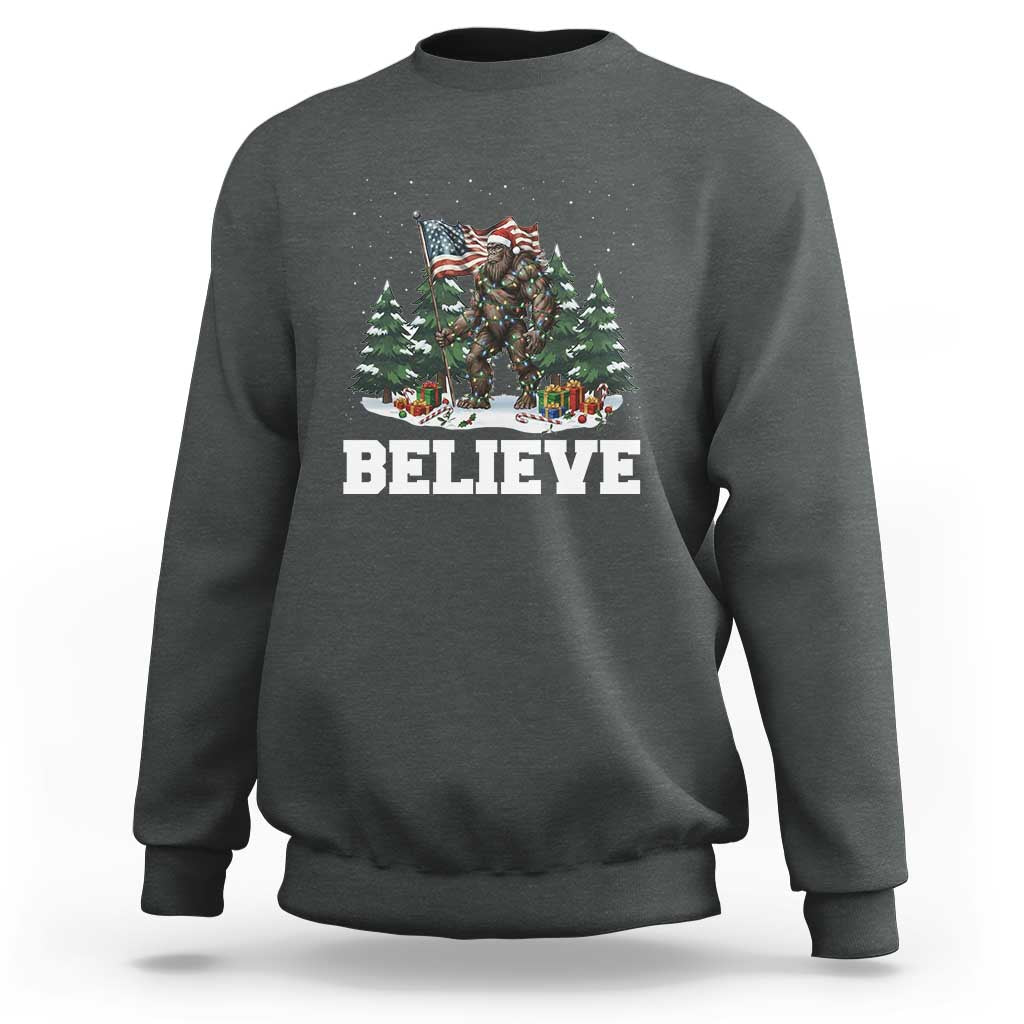 Funny Believe Bigfoot Christmas Sweatshirt American Flag Sasquatch Holiday Gift - Wonder Print Shop