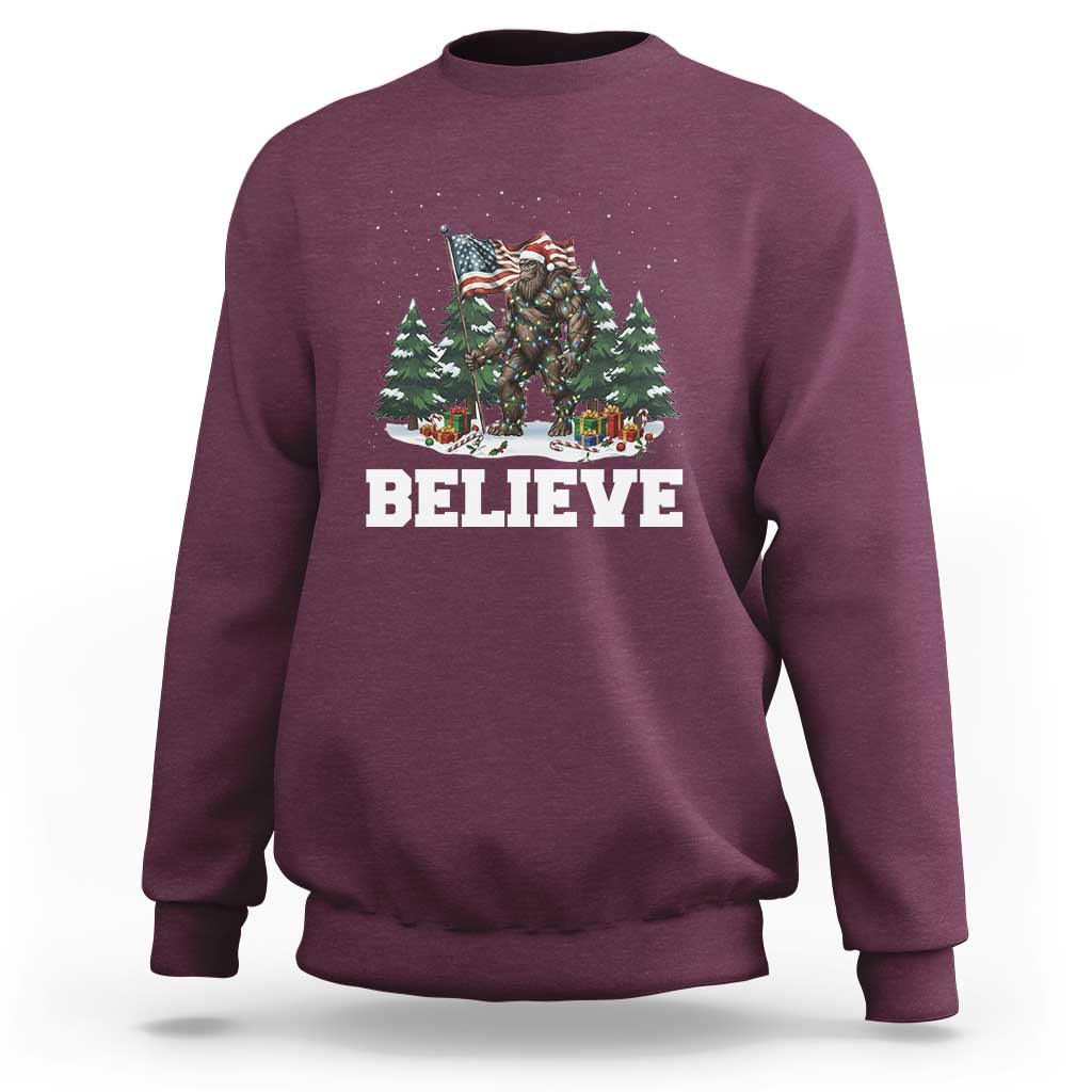 Funny Believe Bigfoot Christmas Sweatshirt American Flag Sasquatch Holiday Gift - Wonder Print Shop