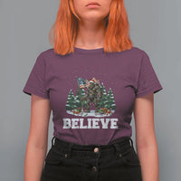 Funny Believe Bigfoot Christmas T Shirt For Women American Flag Sasquatch Holiday Gift - Wonder Print Shop