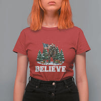 Funny Believe Bigfoot Christmas T Shirt For Women American Flag Sasquatch Holiday Gift - Wonder Print Shop