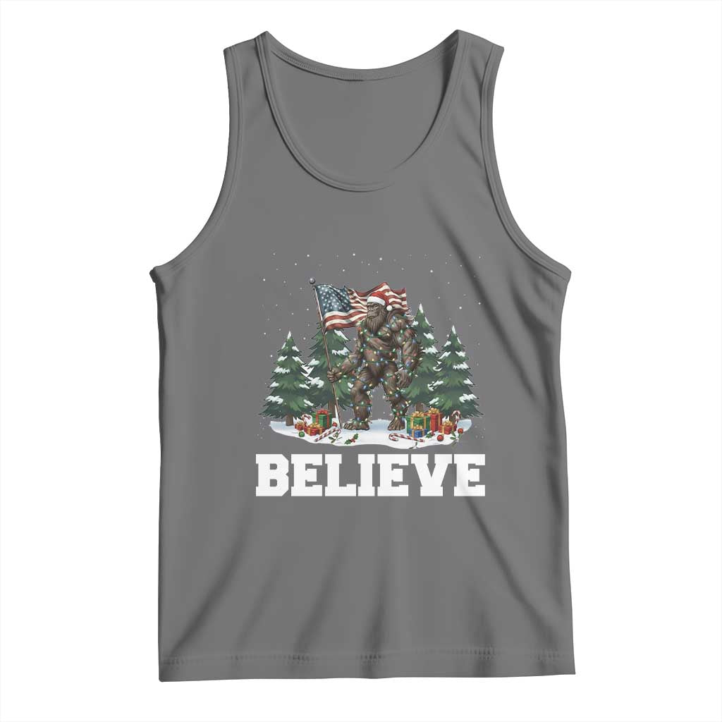 Funny Believe Bigfoot Christmas Tank Top American Flag Sasquatch Holiday Gift - Wonder Print Shop