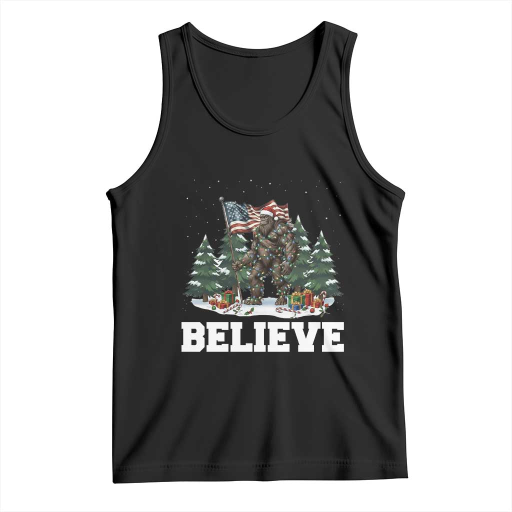 Funny Believe Bigfoot Christmas Tank Top American Flag Sasquatch Holiday Gift - Wonder Print Shop