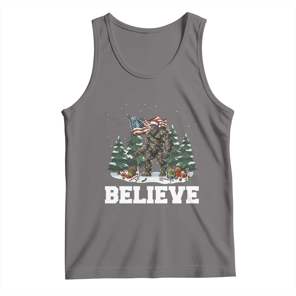 Funny Believe Bigfoot Christmas Tank Top American Flag Sasquatch Holiday Gift - Wonder Print Shop