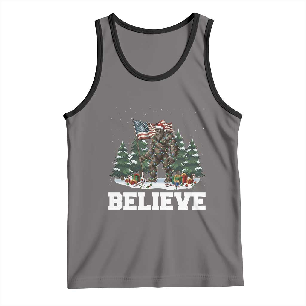 Funny Believe Bigfoot Christmas Tank Top American Flag Sasquatch Holiday Gift - Wonder Print Shop