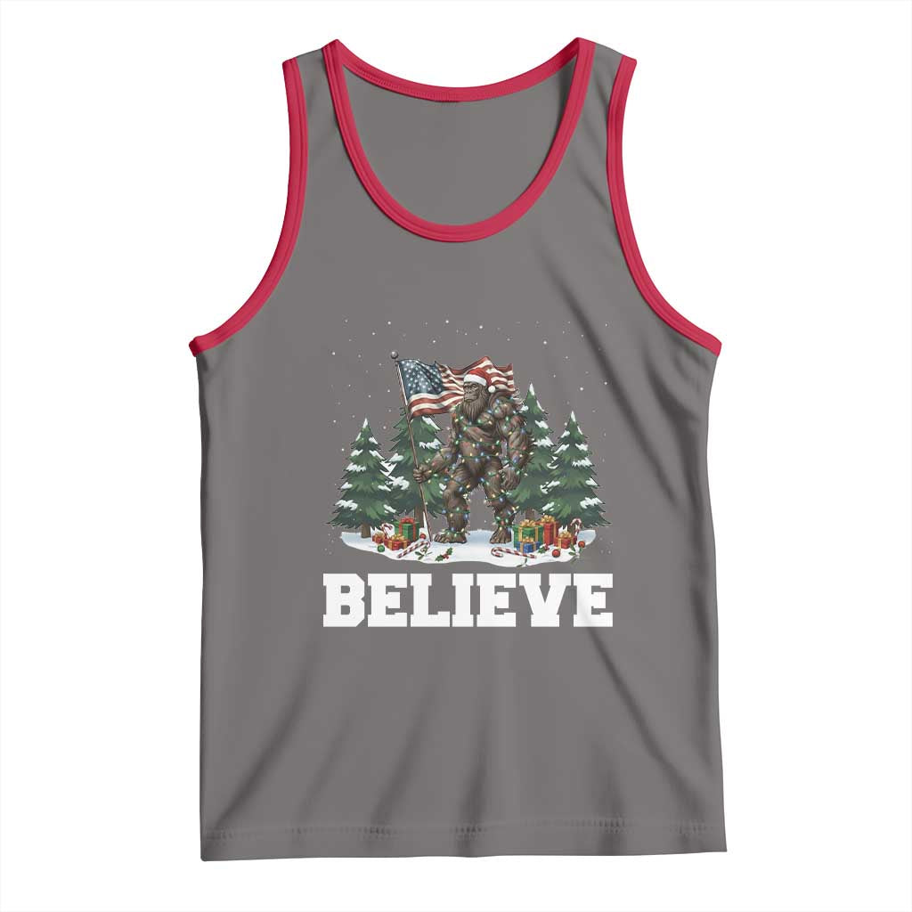 Funny Believe Bigfoot Christmas Tank Top American Flag Sasquatch Holiday Gift - Wonder Print Shop