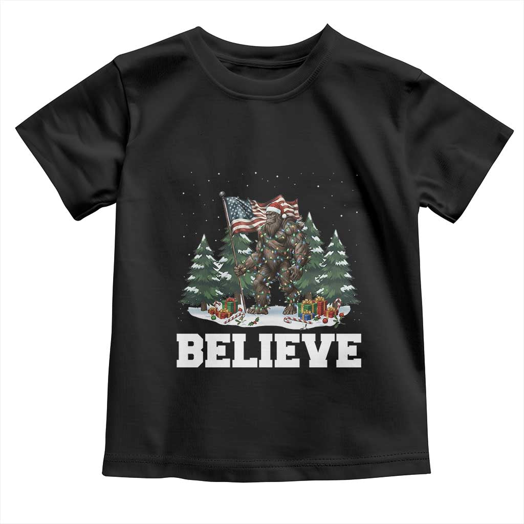 Funny Believe Bigfoot Christmas Toddler T Shirt American Flag Sasquatch Holiday Gift - Wonder Print Shop