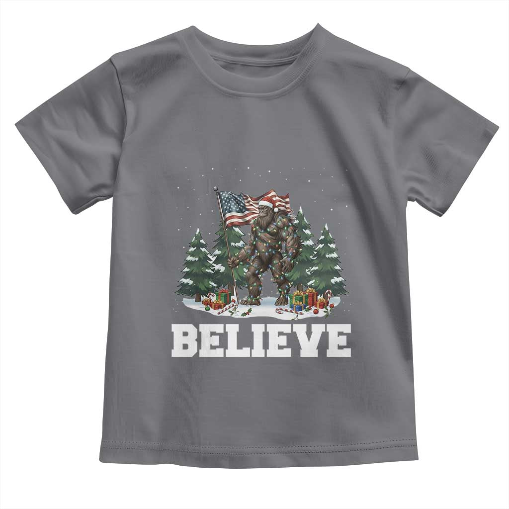 Funny Believe Bigfoot Christmas Toddler T Shirt American Flag Sasquatch Holiday Gift - Wonder Print Shop