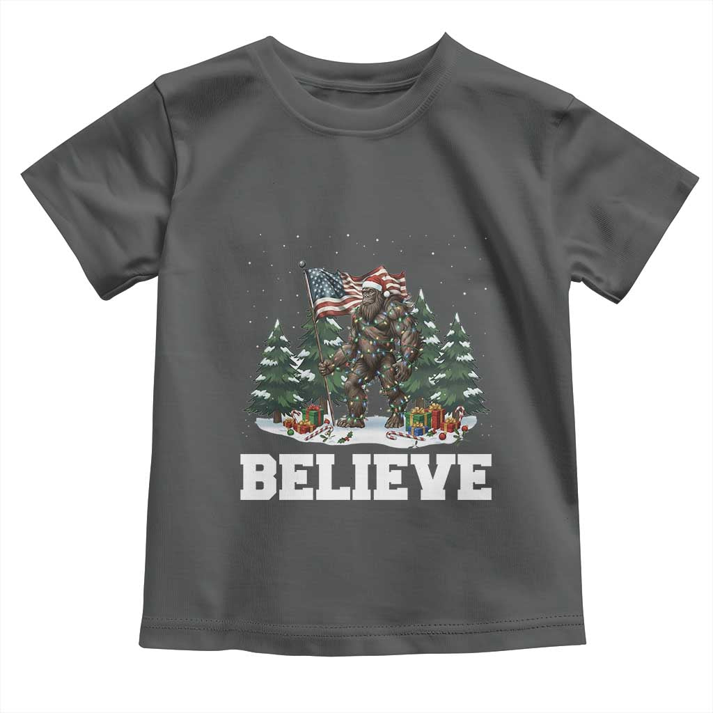 Funny Believe Bigfoot Christmas Toddler T Shirt American Flag Sasquatch Holiday Gift - Wonder Print Shop