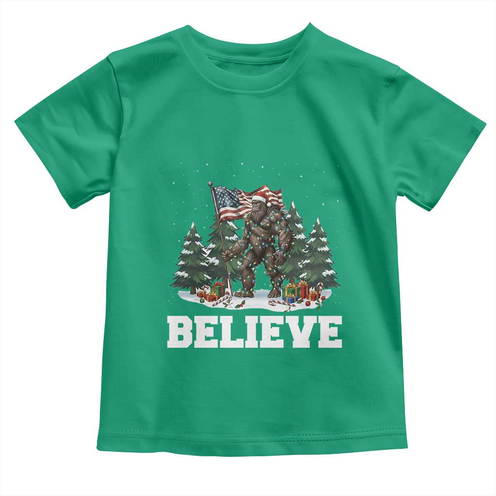 Funny Believe Bigfoot Christmas Toddler T Shirt American Flag Sasquatch Holiday Gift - Wonder Print Shop