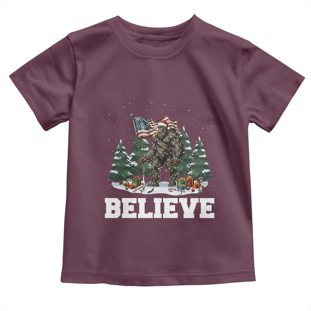 Funny Believe Bigfoot Christmas Toddler T Shirt American Flag Sasquatch Holiday Gift - Wonder Print Shop
